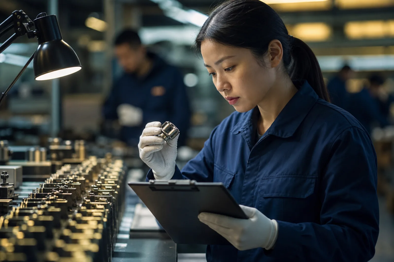 Quality inspector conducting pre-shipment inspection at a factory in China