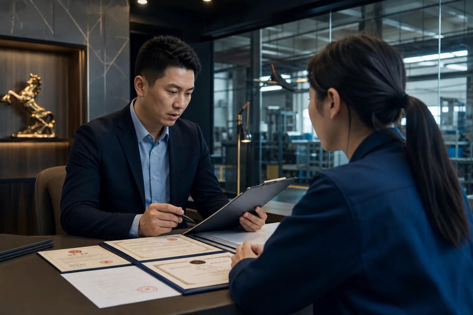 KM auditor verifying factory export registration before buyer payment