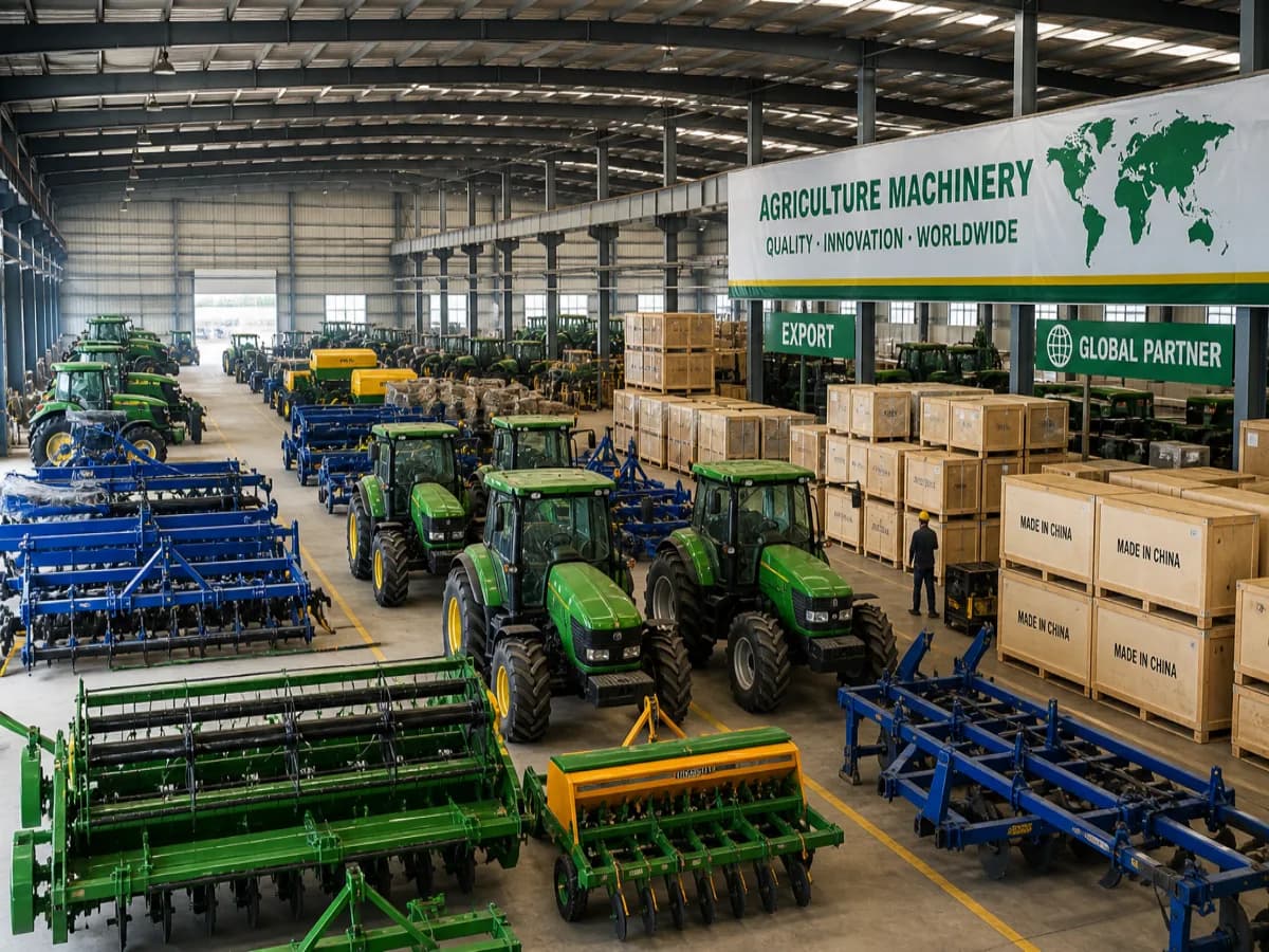 Agricultural machinery and irrigation equipment staged for export from China