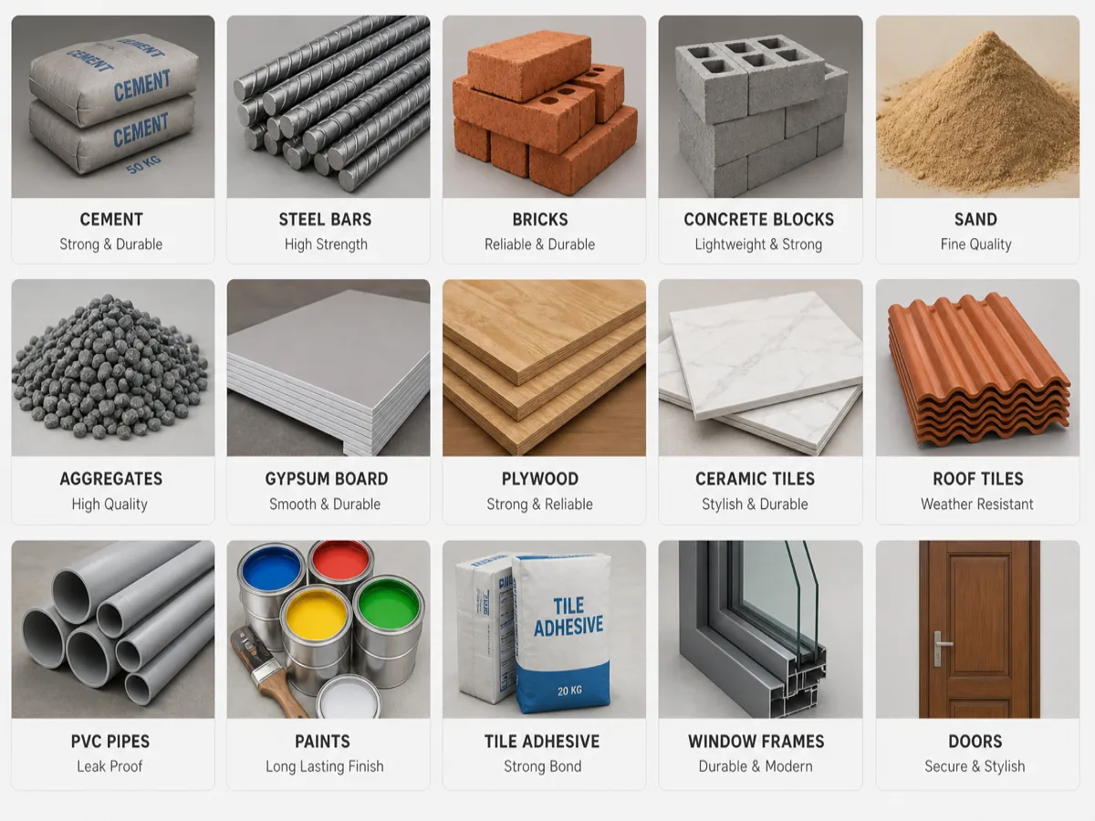 Building materials and construction supplies in an export logistics facility